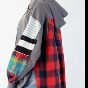 Easel Red and Gray Plaid Hoodie